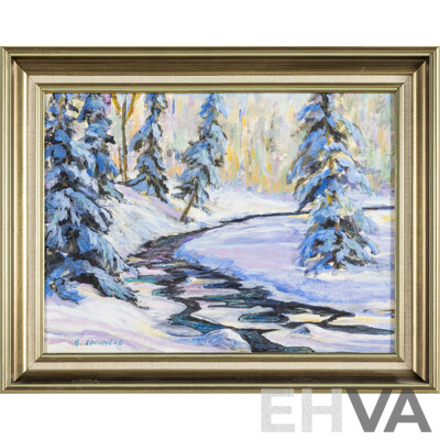 G.Lochhead, (20th Century), Snowy Path, Original Vintage Oil on Canvas Board, 40H x 50W cm (frame)