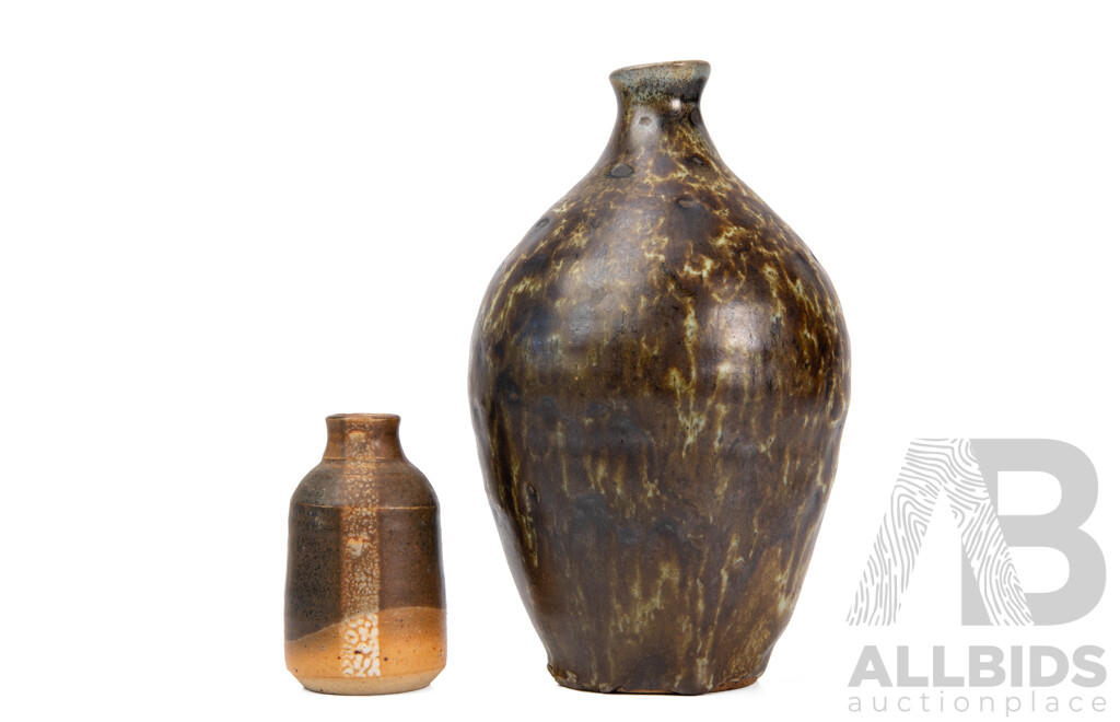 Nicely Glazed Studio Pottery Vase and Smaller Example