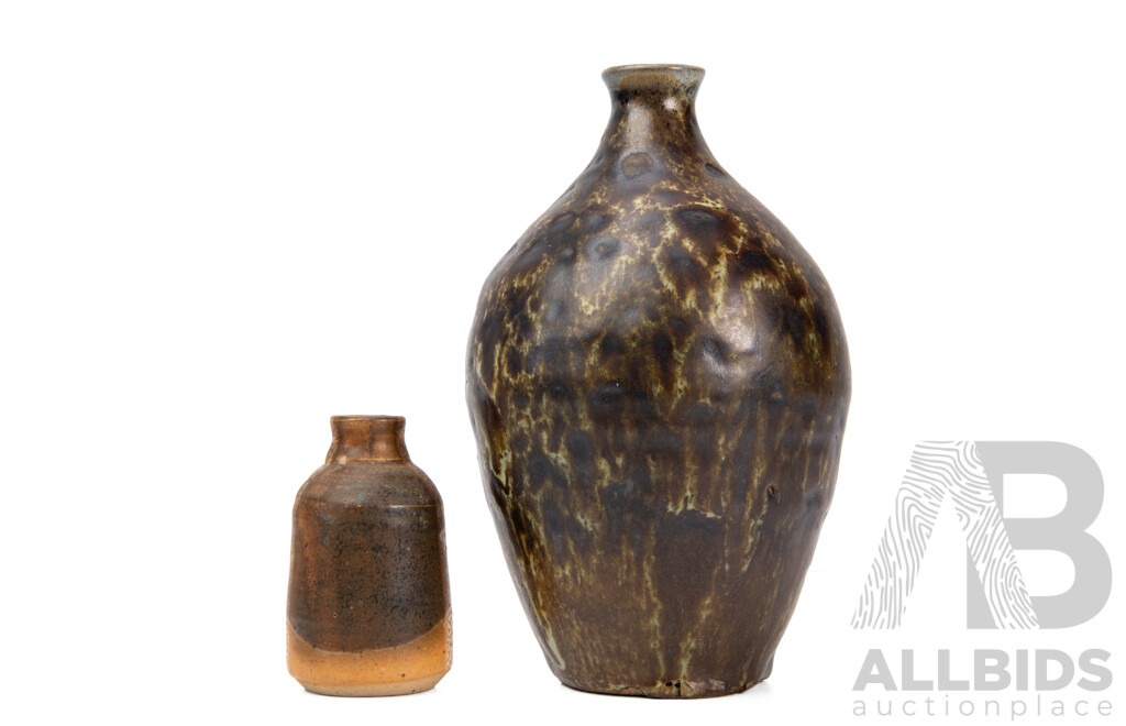Nicely Glazed Studio Pottery Vase and Smaller Example