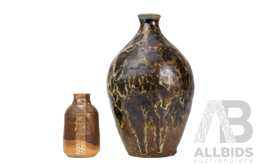 Nicely Glazed Studio Pottery Vase and Smaller Example
