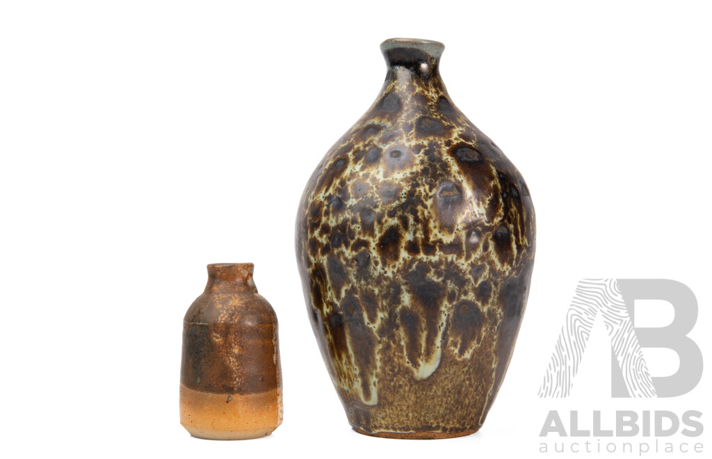 Nicely Glazed Studio Pottery Vase and Smaller Example