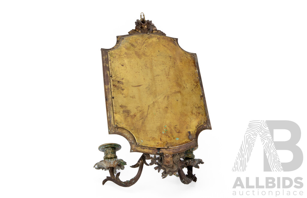 Antique Cast Metal Mirror with Two Candle Holders
