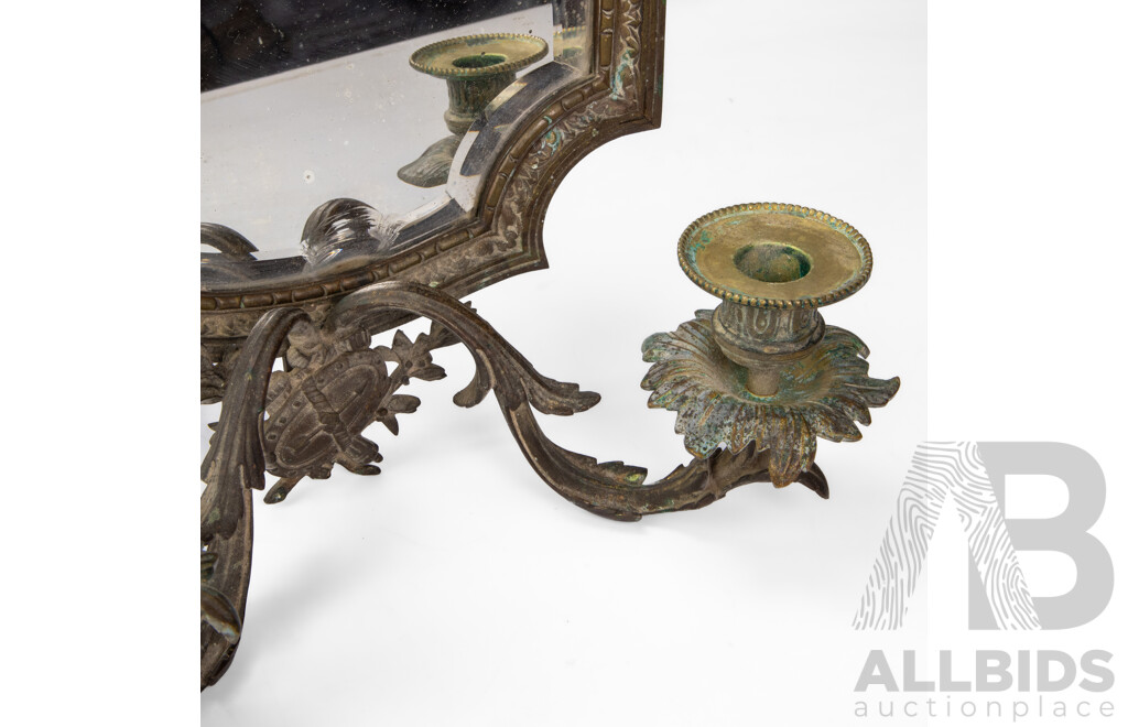 Antique Cast Metal Mirror with Two Candle Holders
