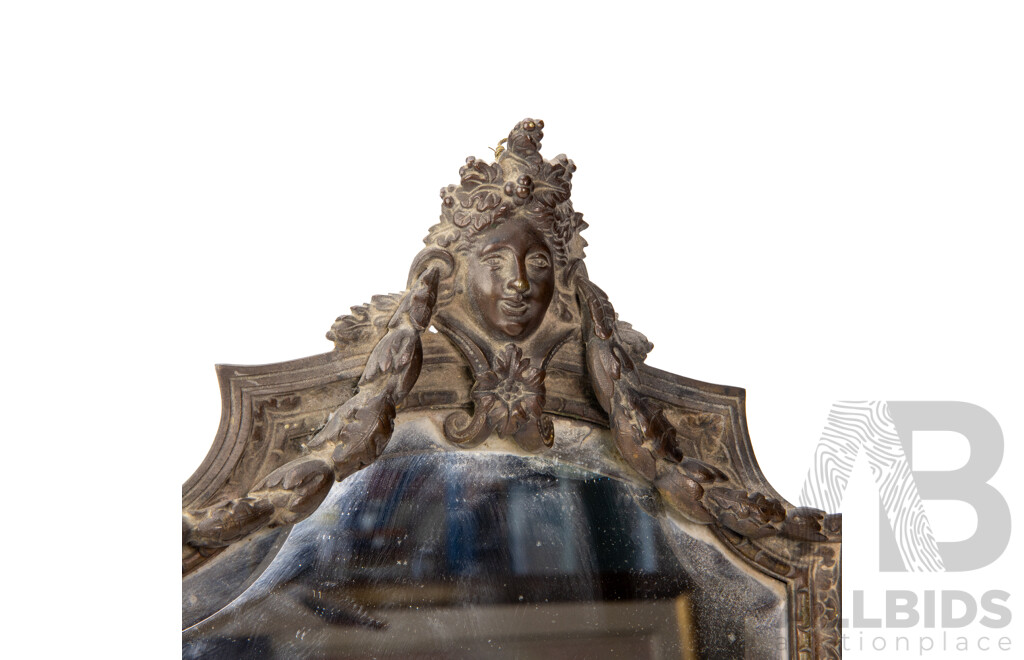 Antique Cast Metal Mirror with Two Candle Holders