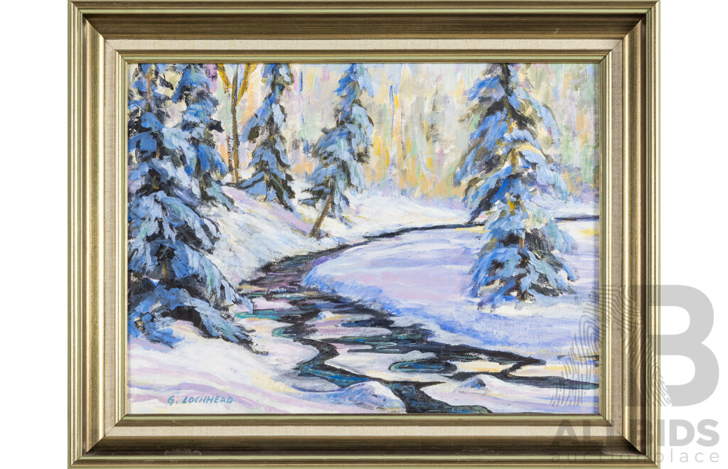 G.Lochhead, (20th Century), Snowy Path, Original Vintage Oil on Canvas Board, 40H x 50W cm (frame)