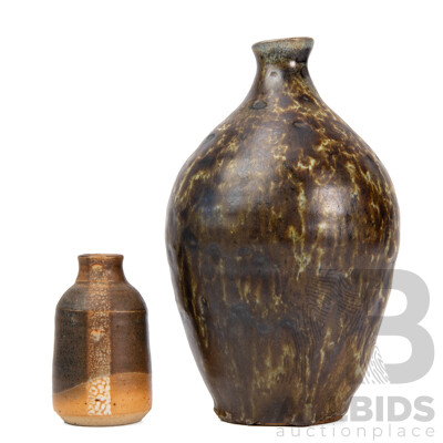 Nicely Glazed Studio Pottery Vase and Smaller Example