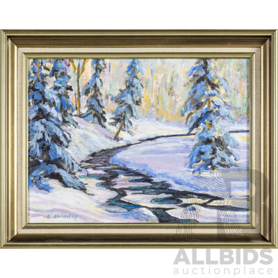 G.Lochhead, (20th Century), Snowy Path, Original Vintage Oil on Canvas Board, 40H x 50W cm (frame)