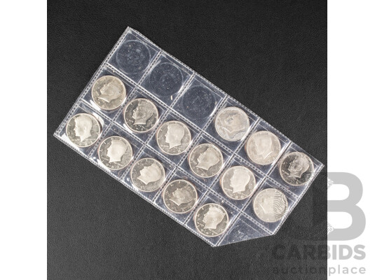 Fourteen USA 1971-1991 Proof Kennedy Half Dollars