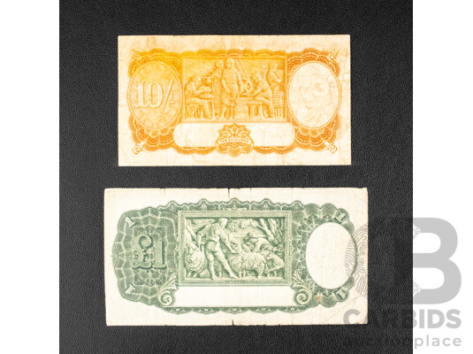 Australian 1933 One Pound Note, Riddle/Sheehan and 1949 Ten Shillings Note, Coombs/Watt