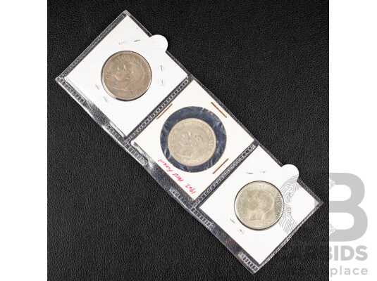 Australian 1946, 1947 1952 Silver KGVI Florins .500