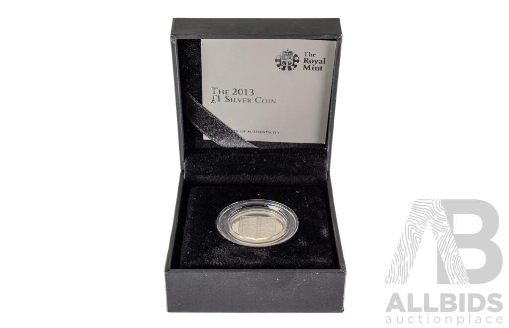 United Kingdom 2013 Silver Proof One Pound Coin. QE2 60th Anniversary