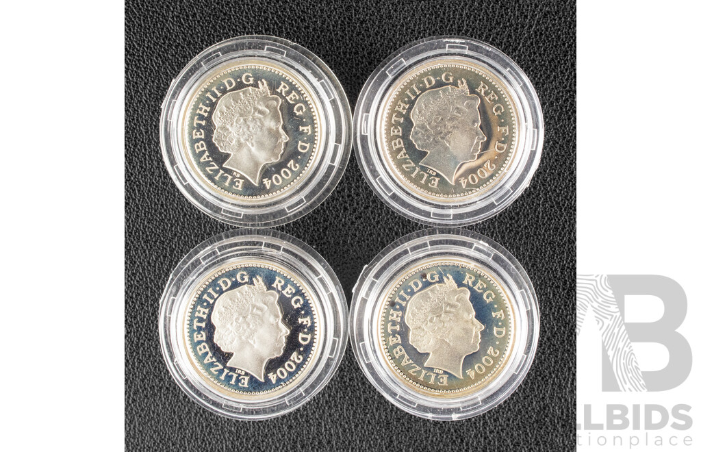 Four United Kingdom 2004 Silver Proof One Pound Coins .925