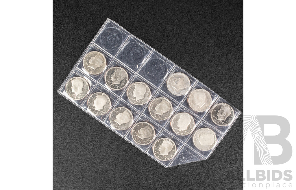 Fourteen USA 1971-1991 Proof Kennedy Half Dollars