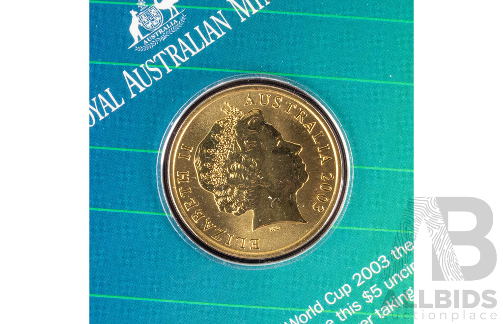 Three Australian Five Dollar Coins, 2000 Phar Lap, 2003 Rugby, 1996 Bradman