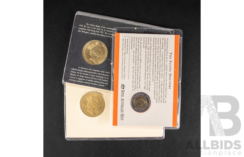 Three Australian Five Dollar Coins 1990, 1992, 1998