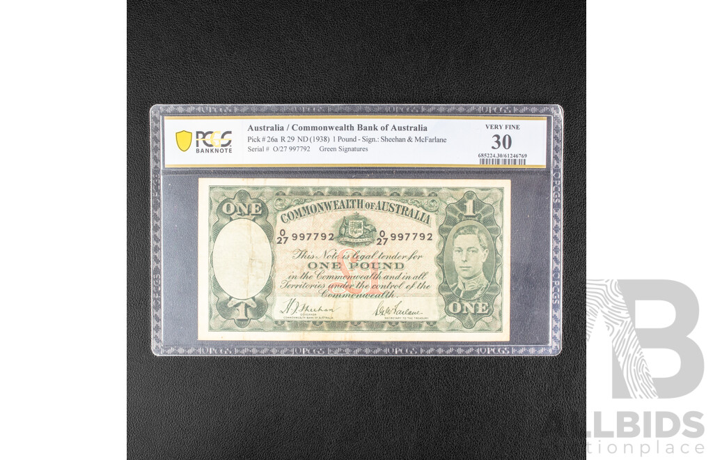 Australian 1938 One Pound Note, Sheehan/McFarlane, Graded Very Fine