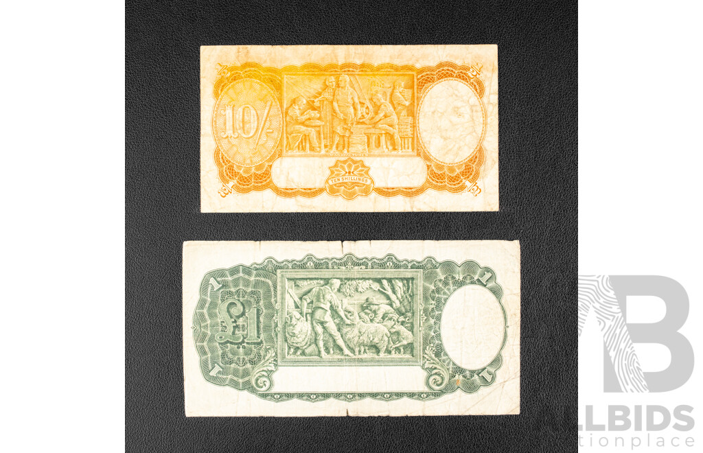 Australian 1933 One Pound Note, Riddle/Sheehan and 1949 Ten Shillings Note, Coombs/Watt