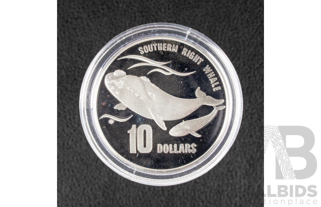 Australian RAM 1996 Silver Proof Ten Dollar Coin. Endangered Species, Southern Right Whale .925