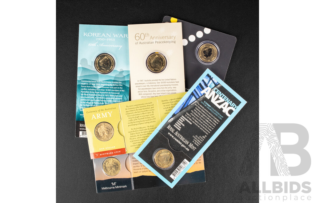Six Australian Mintmarked One Dollar Coins