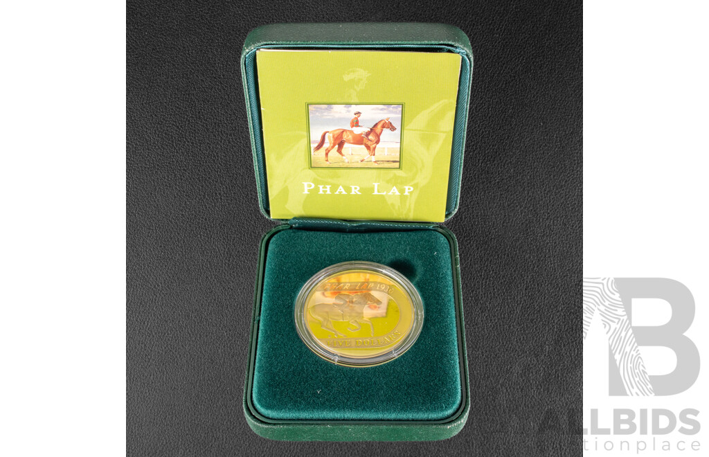 Australian 2005 Proof Five Dollar coin, Phar Lap Anniversary