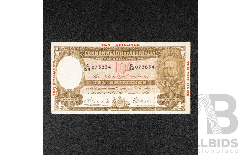 Australian 1934 Ten Shillings Note, Riddle/Sheehan 