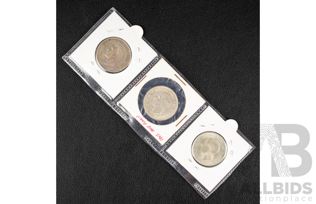 Australian 1946, 1947 1952 Silver KGVI Florins .500