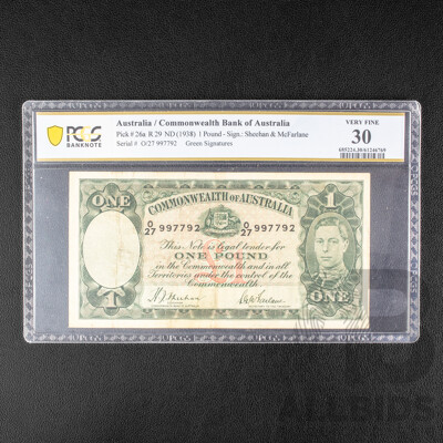 Australian 1938 One Pound Note, Sheehan/McFarlane, Graded Very Fine 