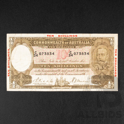 Australian 1934 Ten Shillings Note, Riddle/Sheehan 