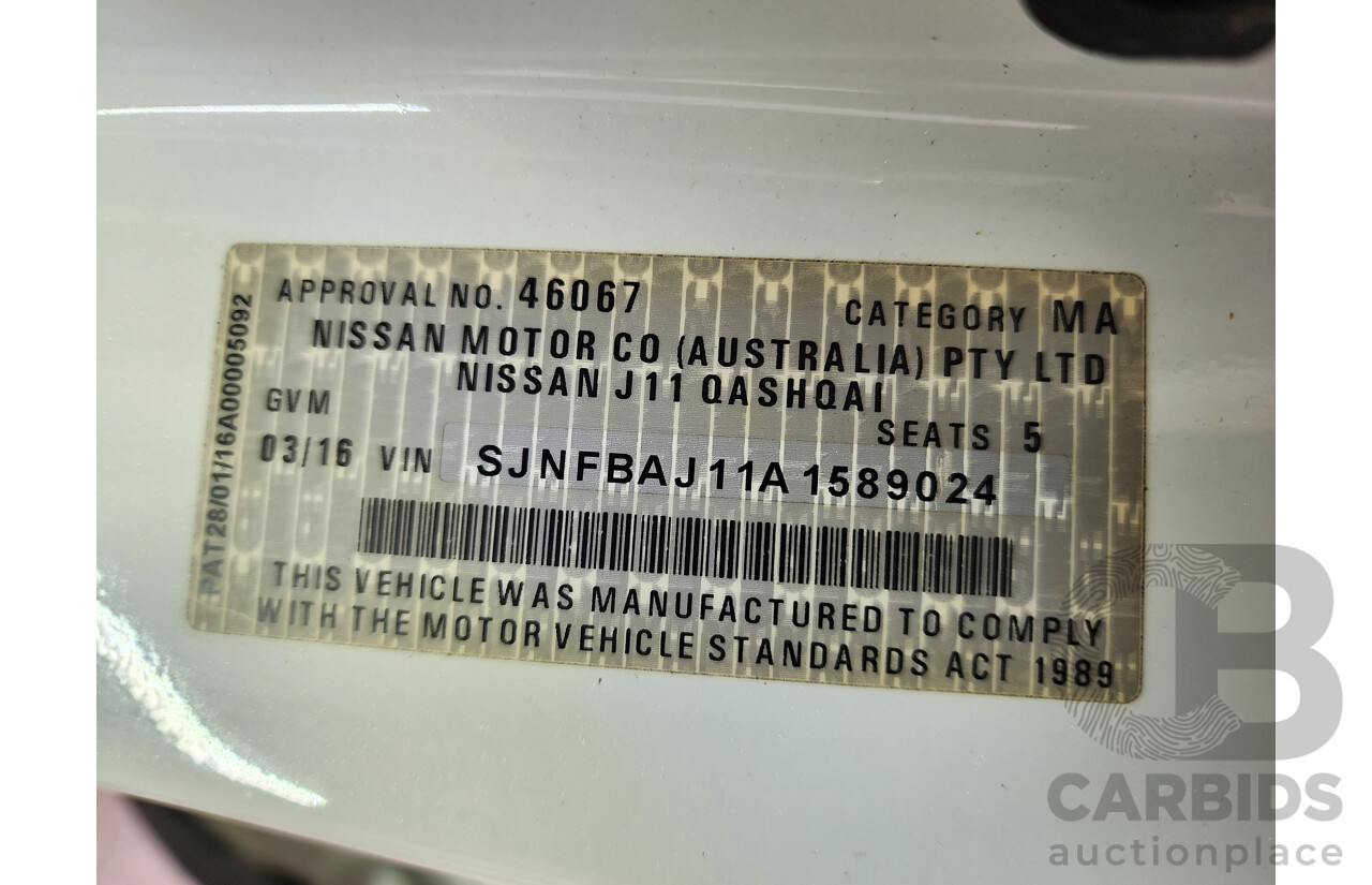03/2016 Nissan Qashqai TI (4x2) J11 4d Wagon White 2.0L