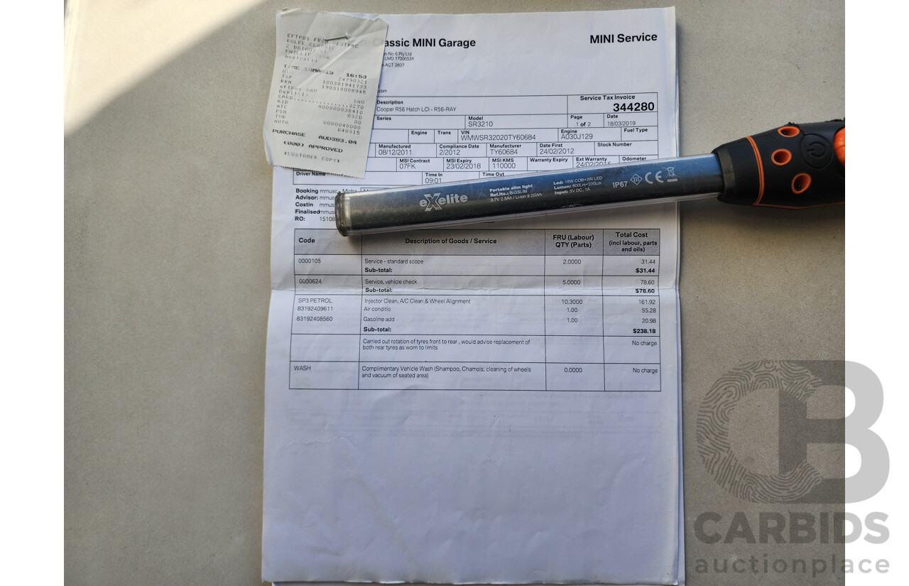 02/2012 Mini Cooper  R56 MY12 2d Hatchback Black 1.6L