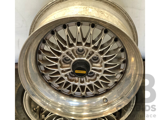 Simmons V5 16 Inch Three Piece Five Stud Alloy Wheels - Set of Four with Two Bridgestone Grid II Tyres