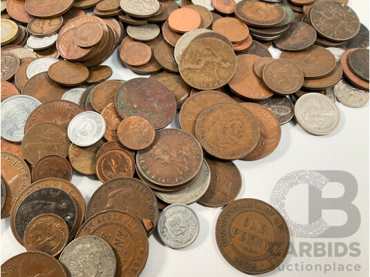 Collection of Australian and Great Britain Pennies, Assortment of International Coins - Approximately 1.7 Kilograms