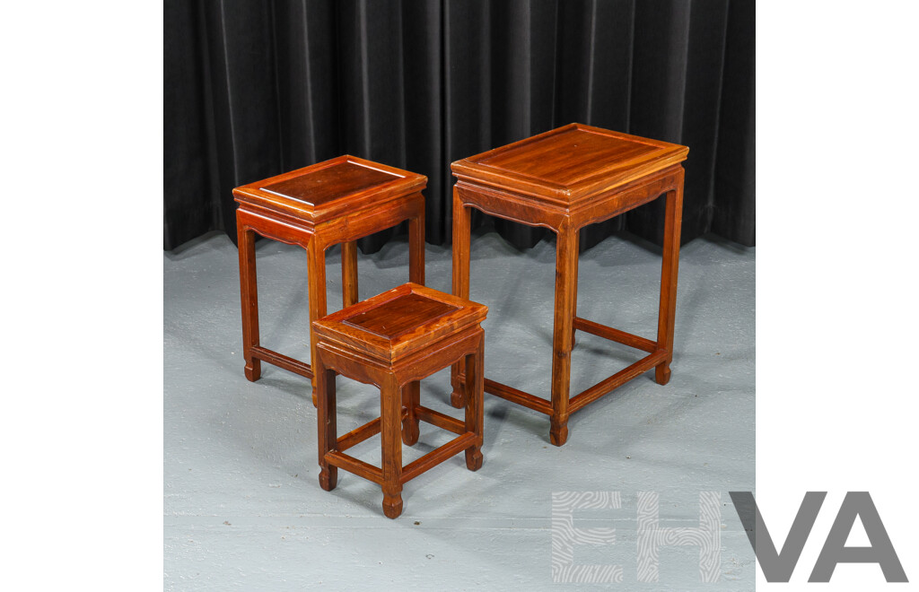 Chinese Rosewood Nest of Three Side Tables