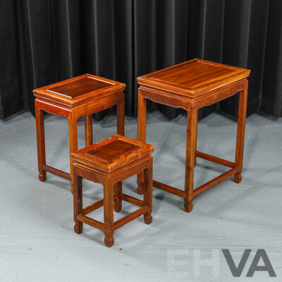 Chinese Rosewood Nest of Three Side Tables