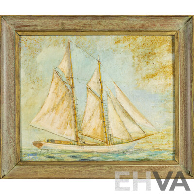 Carr (20th Century), Sailboat, Vintage Oil on Canvas Board, 55H x 65W cm (frame)