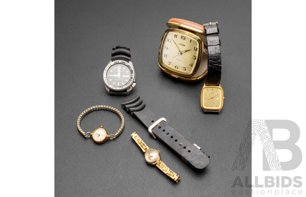 Collection of Vintage Watches & Table Clock - Lot of 5