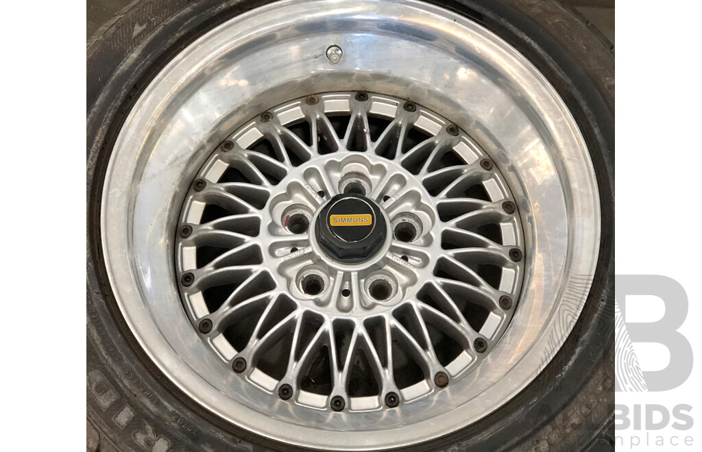 Simmons V5 16 Inch Three Piece Five Stud Alloy Wheels - Set of Four with Two Bridgestone Grid II Tyres