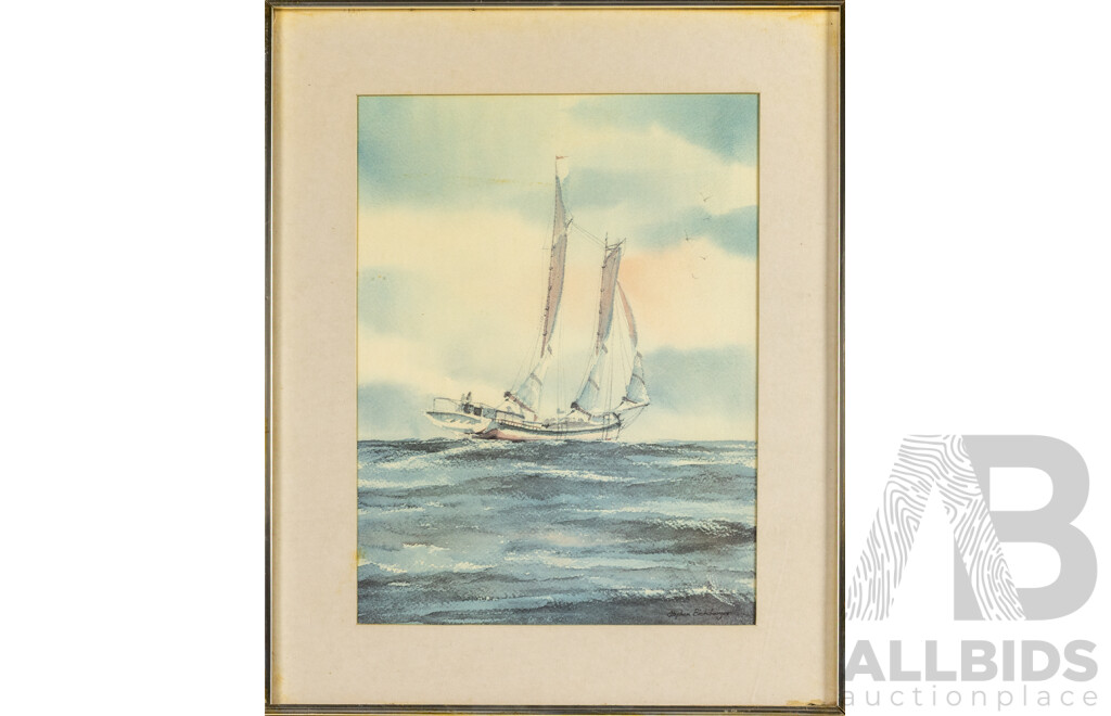 Stephen Bleinberger, (20th Century, American), Sailing, Vintage Watercolour Reproduction Print (c1970s), 53H x 43W cm (frame)