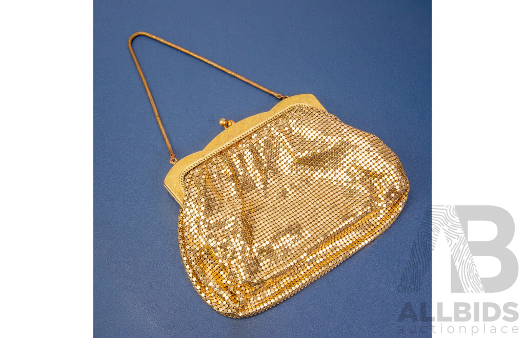Vintage Gold Tone Mesh Oroton Evening Clutch Purse