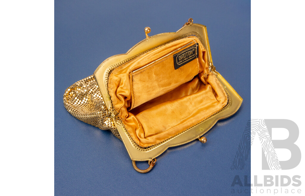 Vintage Gold Tone Mesh Oroton Evening Clutch Purse