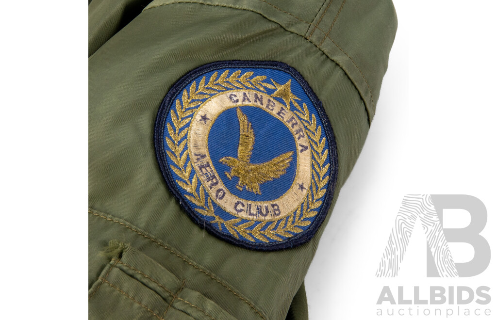 Vintage Canberra Aero Club Olive Green MA-1 Style Bomber Jacket