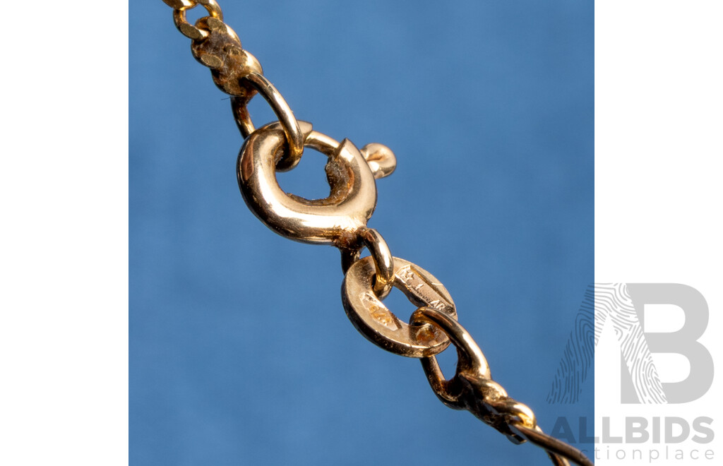 9ct Yellow Gold Figaro Necklace with Pearls. Length - 52cms