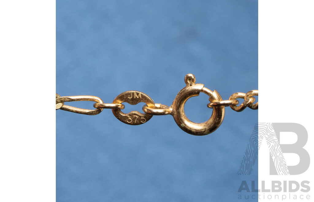 9ct Yellow Gold Figaro Necklace with Pearls. Length - 63.5cms