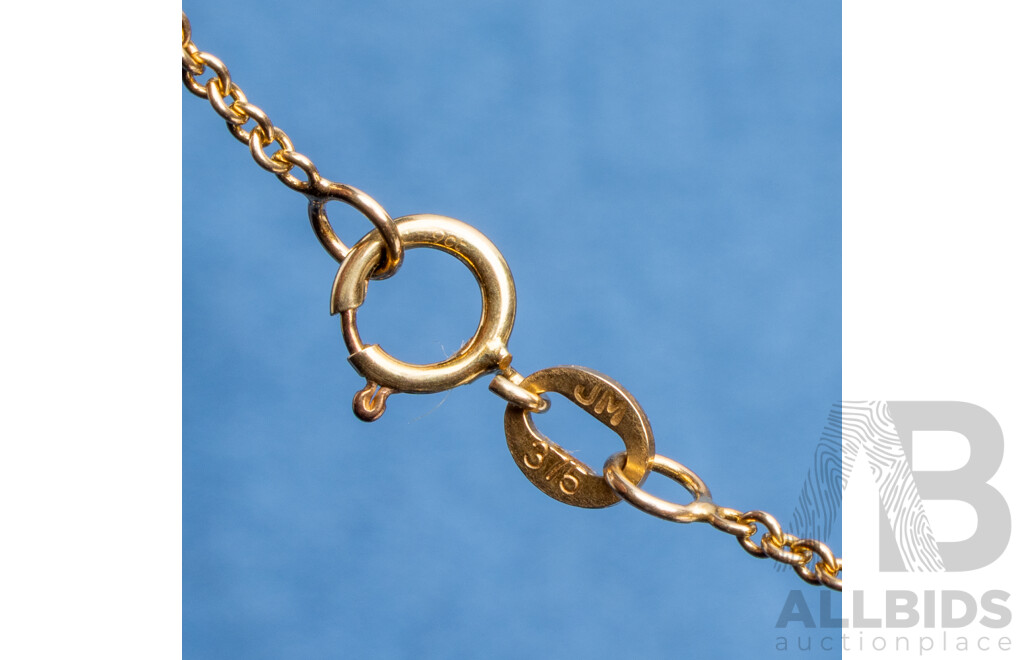 9ct Yellow Belcher & Twisted Bar Pearl Necklace. Length - 66.5cms