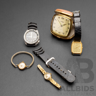 Collection of Vintage Watches & Table Clock - Lot of 5