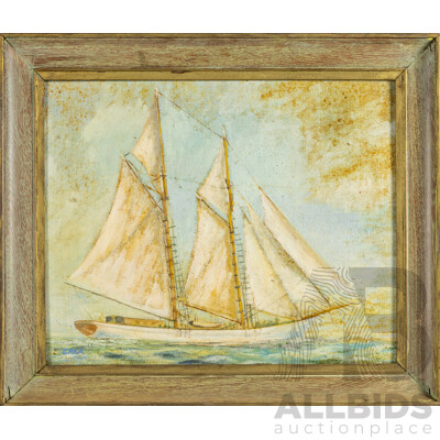 Carr (20th Century), Sailboat, Vintage Oil on Canvas Board, 55H x 65W cm (frame)
