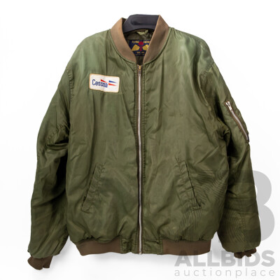Vintage Canberra Aero Club Olive Green MA-1 Style Bomber Jacket