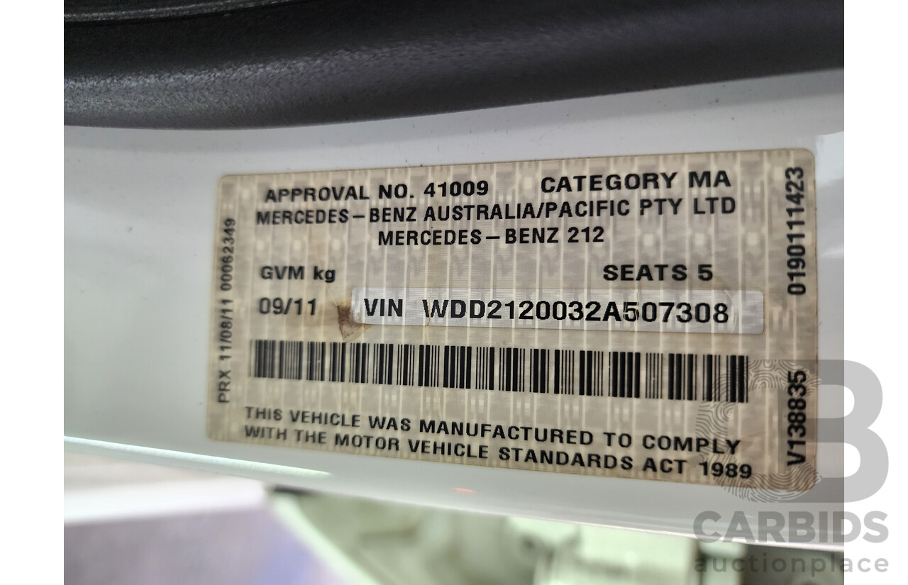 09/2011 Mercedes-Benz E250 CDI 212 MY11 4d Sedan White 2.1L