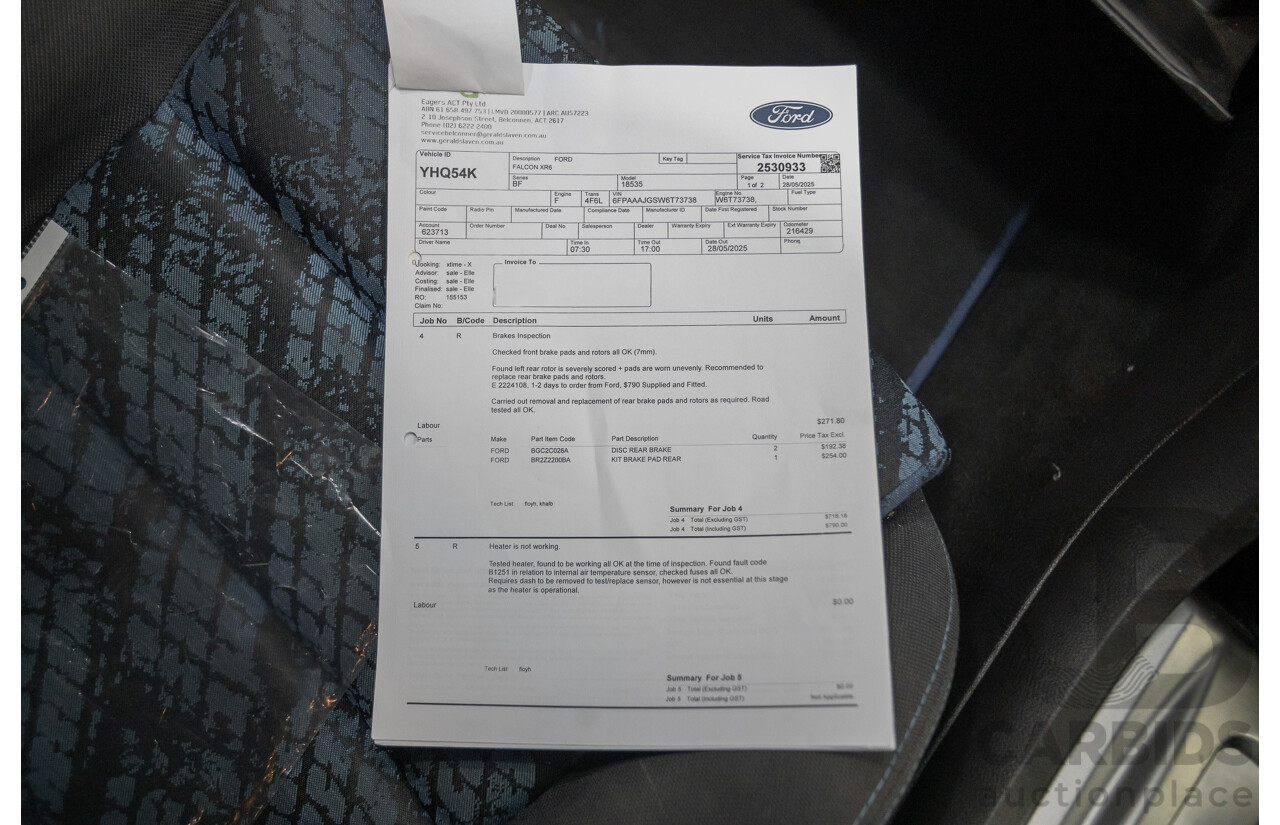 4/2006 Ford Falcon XR6 BF 4d Sedan Shockwave Mica Blue V6 4.0L