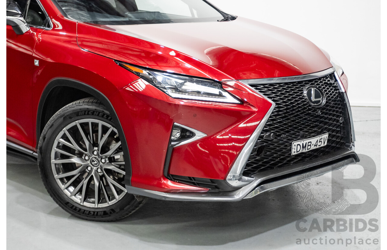 11/2015 Lexus RX350 F Sport (AWD) GGL25R 4d Wagon Matador Red Mica V6 3.5L